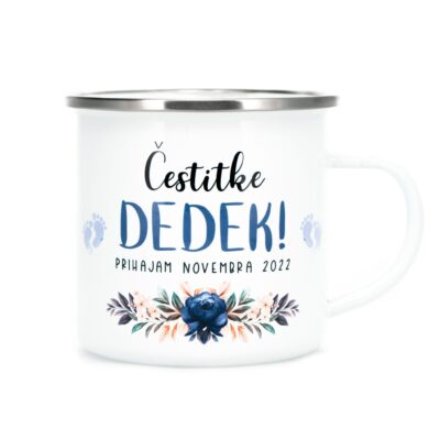 Čestitke dedek! - Skodelica z mesecem prihoda dojenčka - oznanitev nosečnosti