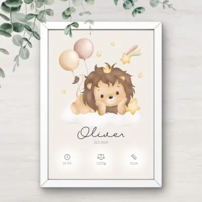 Personaliziran print s podatki otroka - Lev