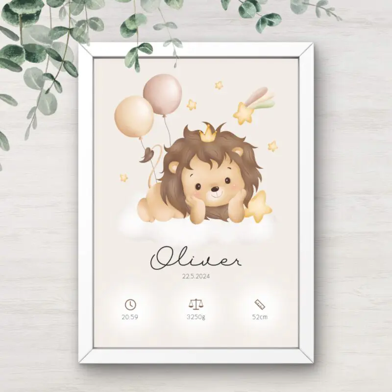 Personaliziran print s podatki otroka - Lev