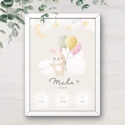 Personaliziran print s podatki otroka - Zajček