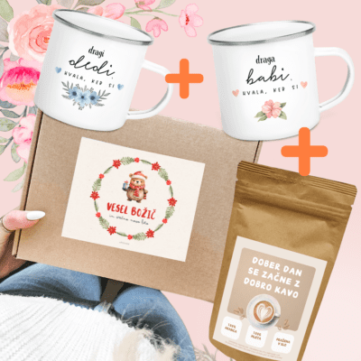 Darilni paket za <span style="font-weight:700;"> babico in dedka</span> - 2 skodelici + kava