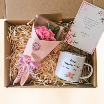 Darilni paket - skodelica + dišeča milna roža