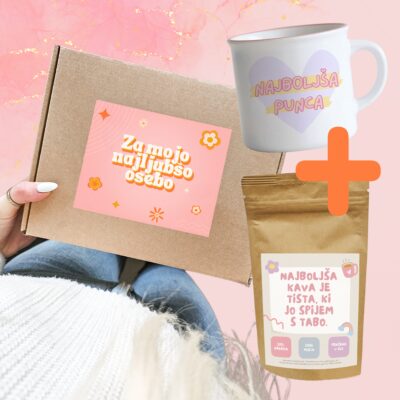 Darilni paket za <span style="font-weight:700;"> punco ali ženo</span> - skodelica + kava