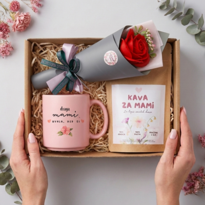 Darilni paket za mami - Skodelica + kava + roža iz mila