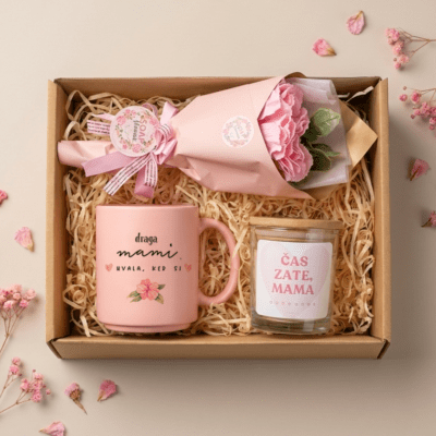 Darilni paket za mami - Skodelica + sveča + roža iz mila
